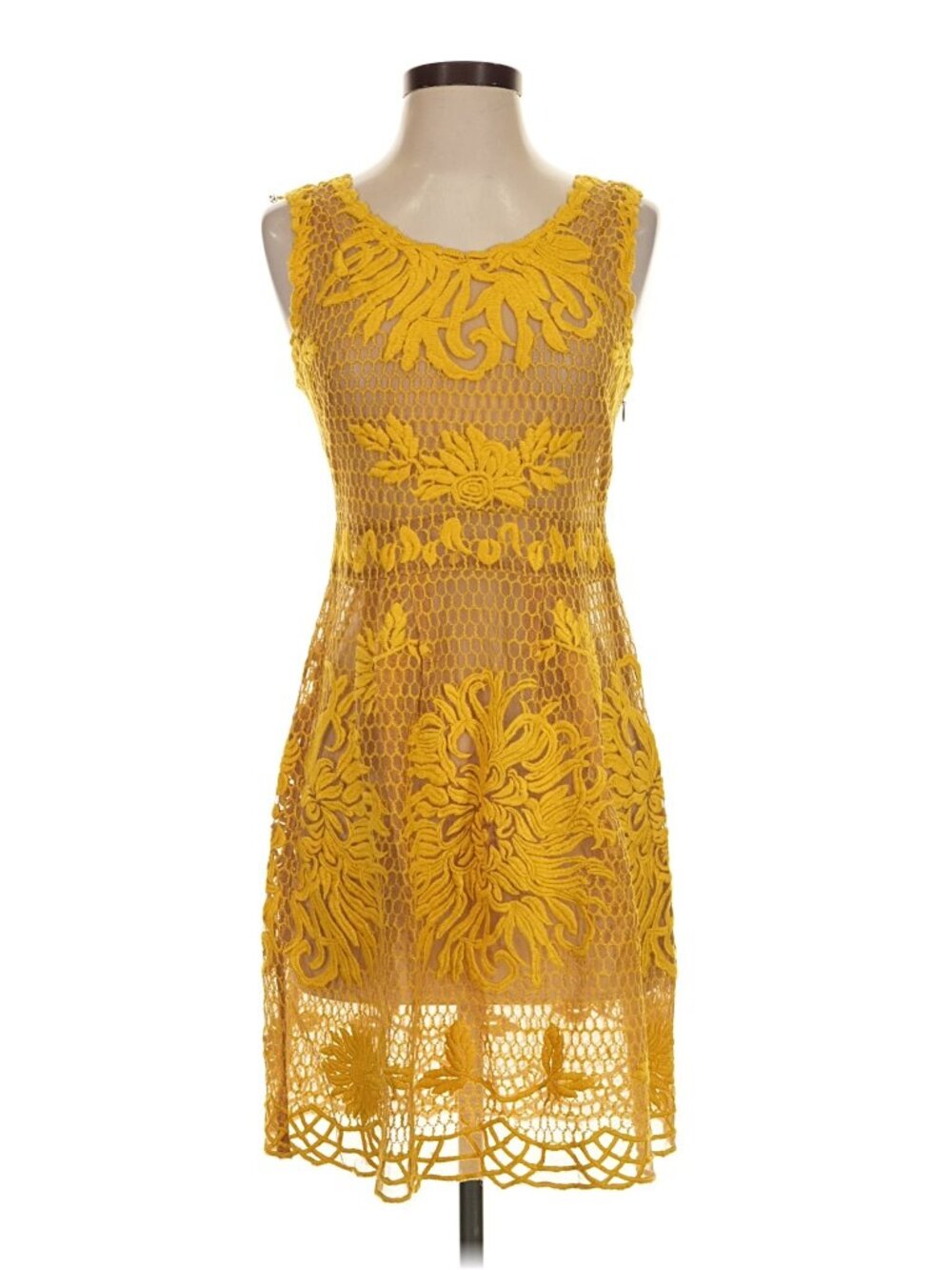 Anthro Yoana Baraschi Mustard Yellow Floral Lace Dress No Liner, Size 2